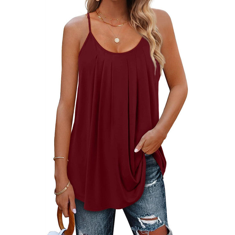 Women's Casual Summer Pleated Sleeveless Shirt