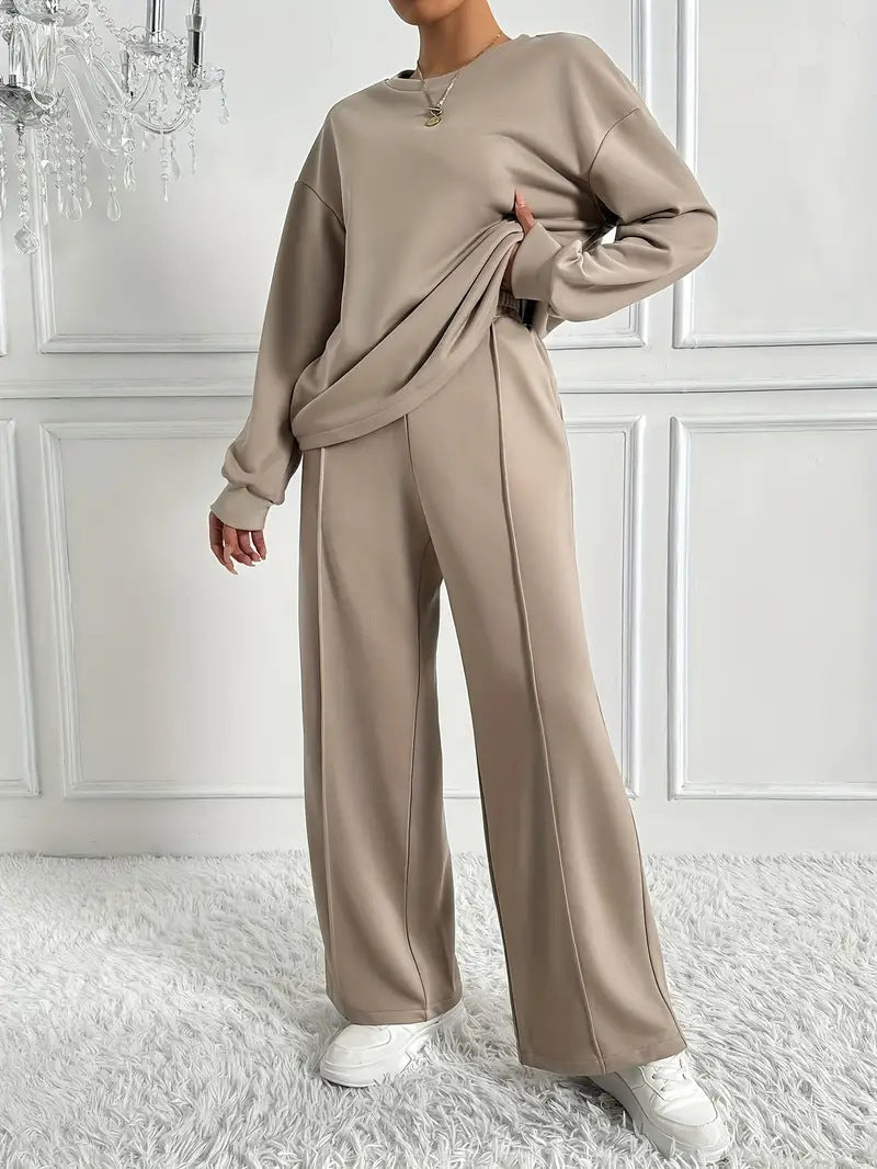 Women's Casual Two-Piece Set Long Sleeve Round Neck Pants Outfit