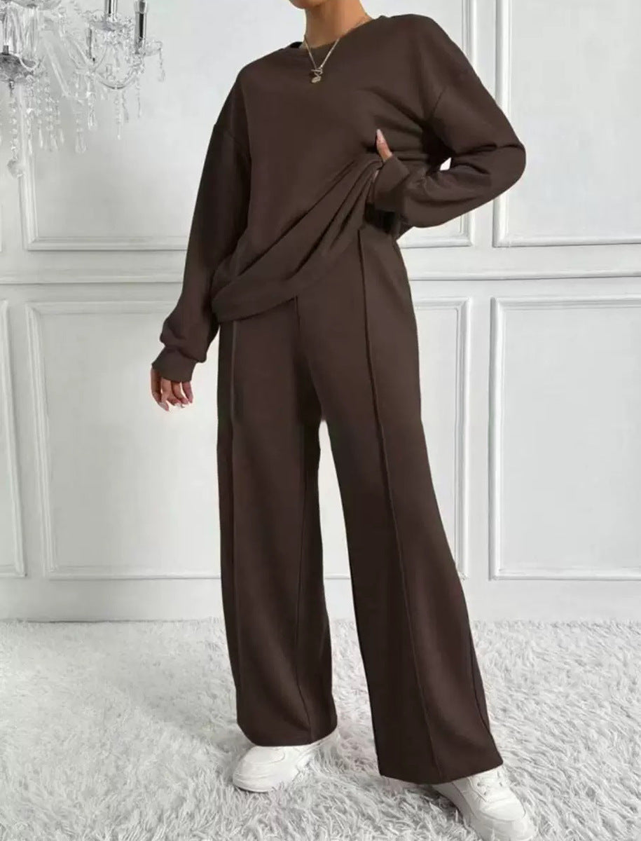 Women's Casual Two-Piece Set Long Sleeve Round Neck Pants Outfit