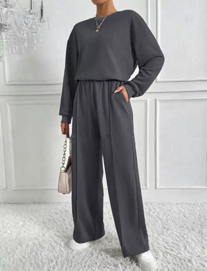 Women's Casual Two-Piece Set Long Sleeve Round Neck Pants Outfit
