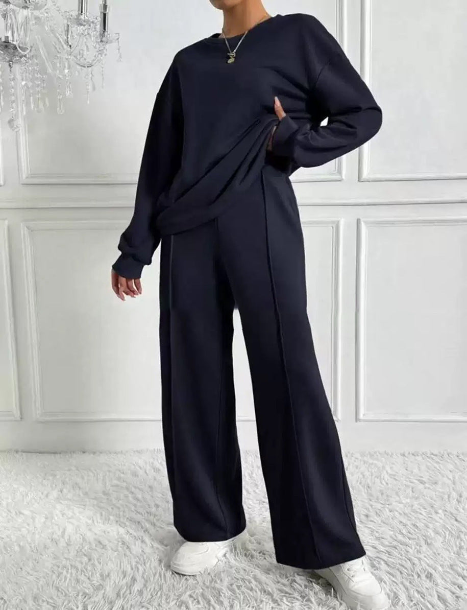 Women's Casual Two-Piece Set Long Sleeve Round Neck Pants Outfit