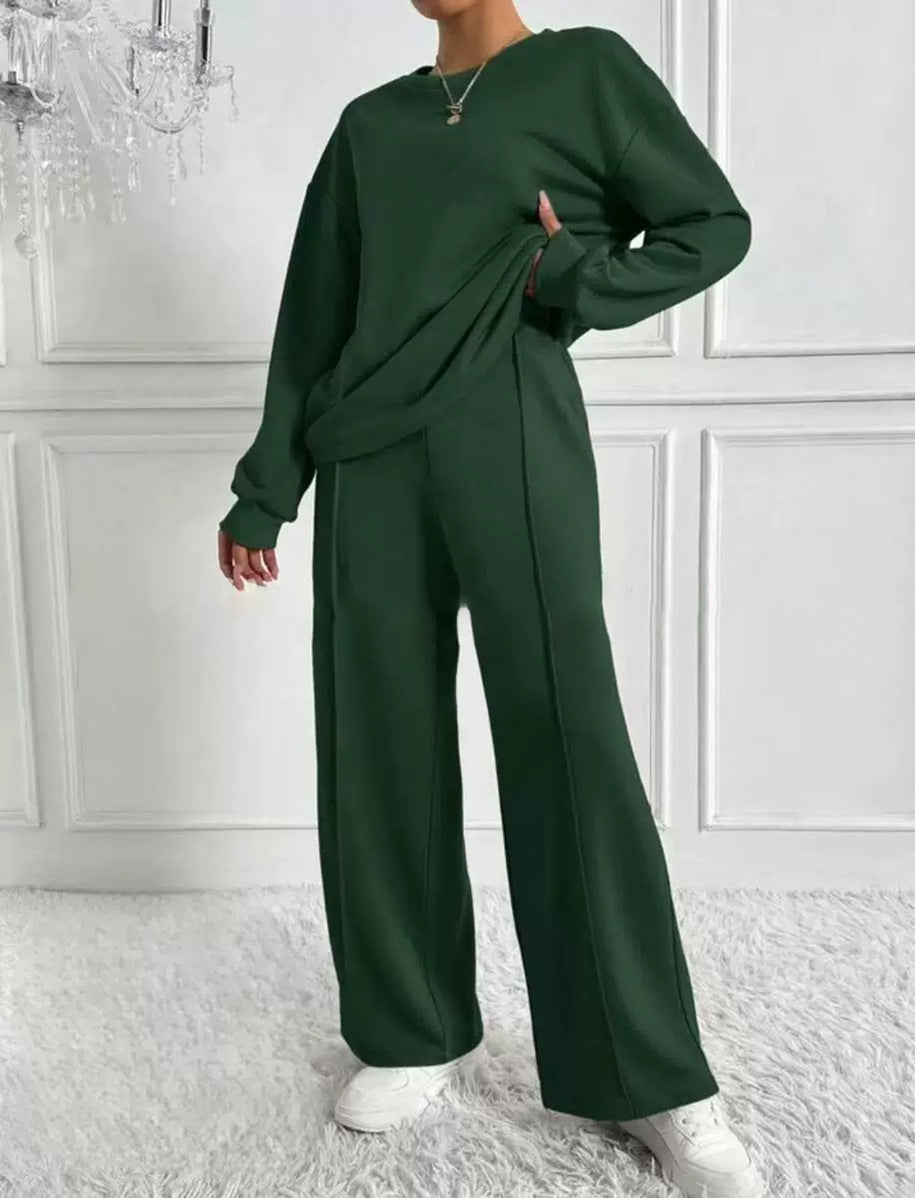 Women's Casual Two-Piece Set Long Sleeve Round Neck Pants Outfit