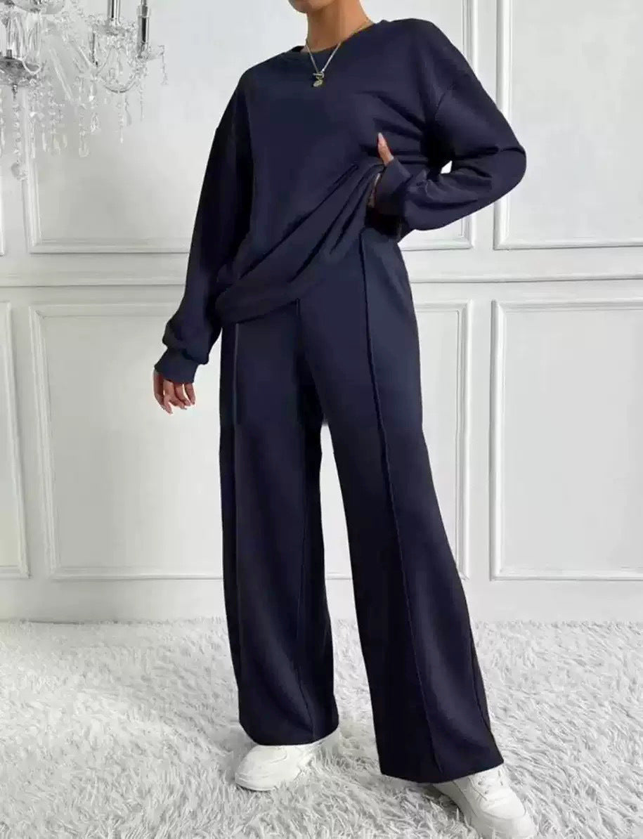 Women's Casual Two-Piece Set Long Sleeve Round Neck Pants Outfit