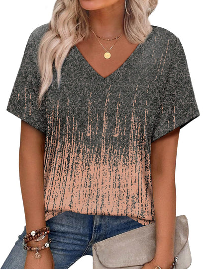 Women's Casual V-Neck Short Sleeve Printed T-Shirt