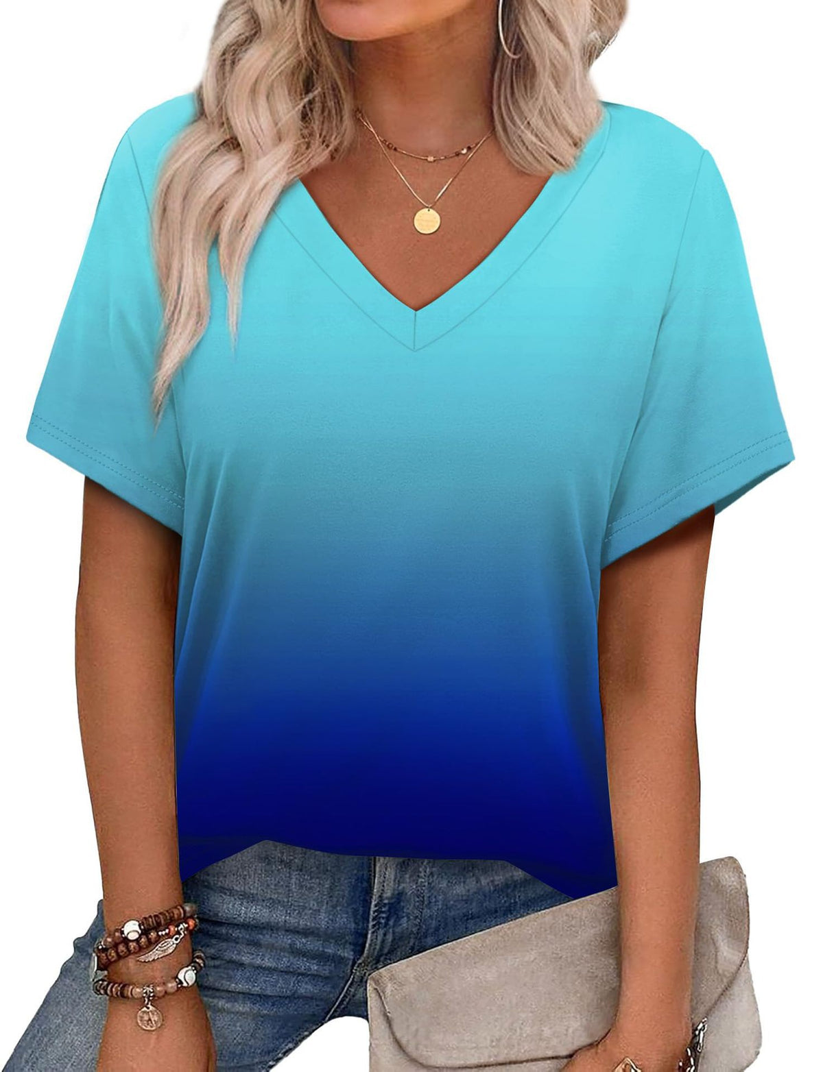Women's Casual V-Neck Short Sleeve Printed T-Shirt