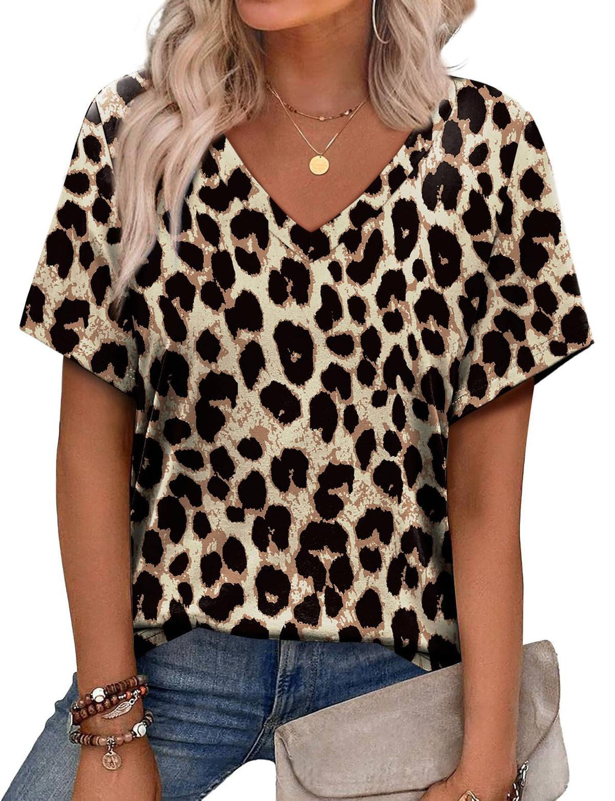 Women's Casual V-Neck Short Sleeve Printed T-Shirt