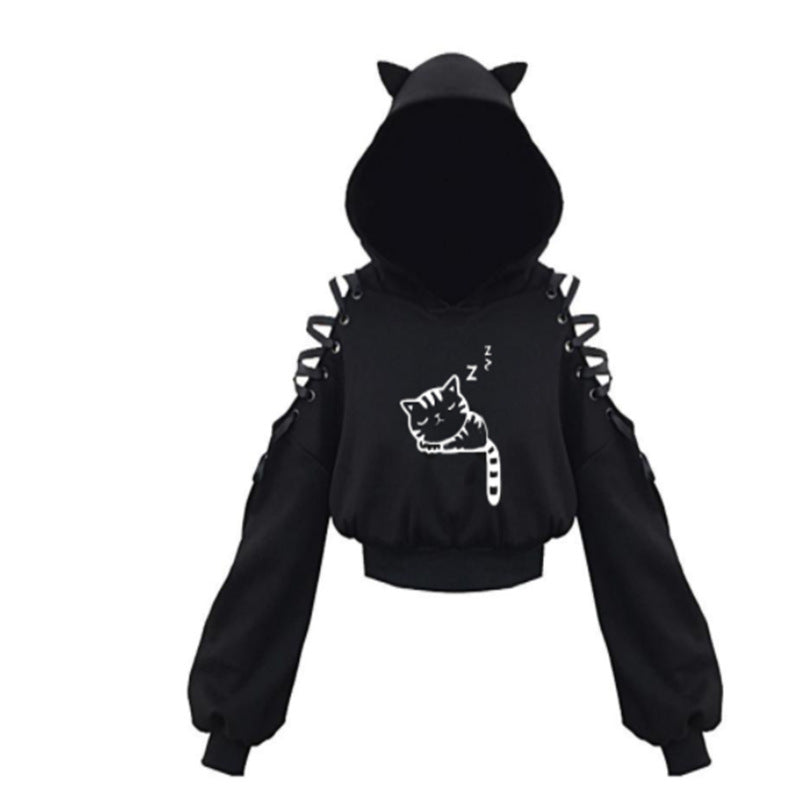 Women's Cat Ear Hooded Off-Shoulder Sweater
