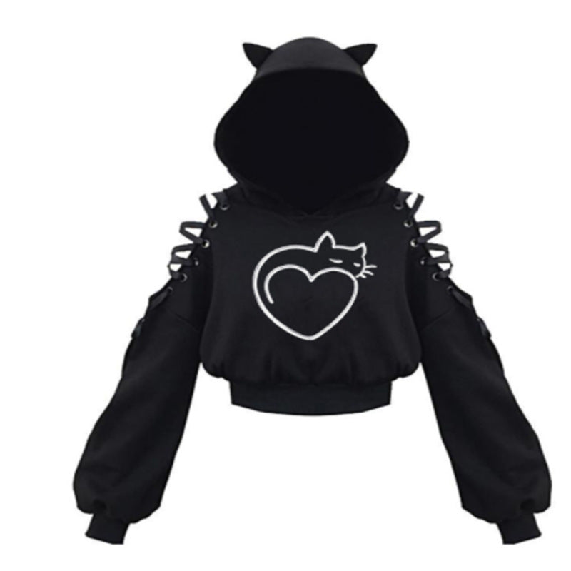 Women's Cat Ear Hooded Off-Shoulder Sweater