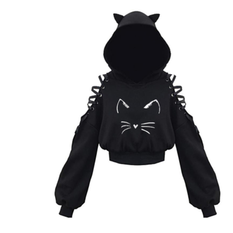 Women's Cat Ear Hooded Off-Shoulder Sweater