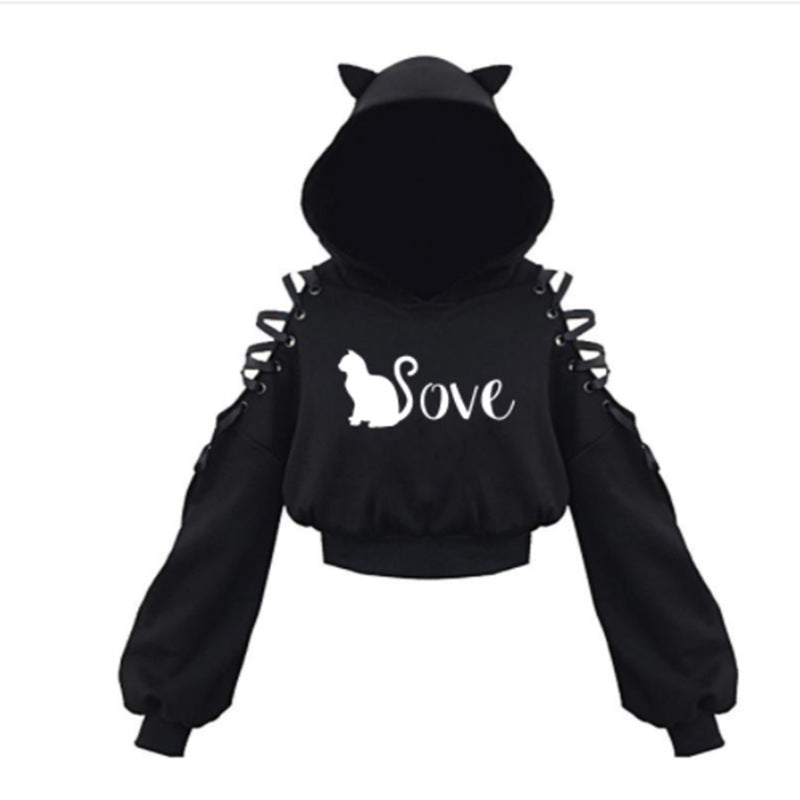 Women's Cat Ear Hooded Off-Shoulder Sweater