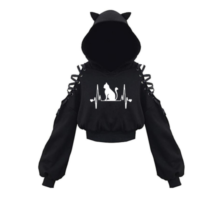 Women's Cat Ear Hooded Off-Shoulder Sweater