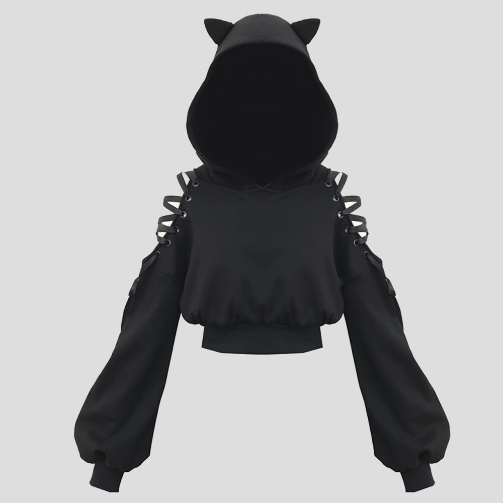 Women's Cat Ear Hooded Off-Shoulder Sweater