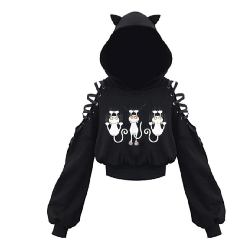 Women's Cat Ear Hooded Off-Shoulder Sweater