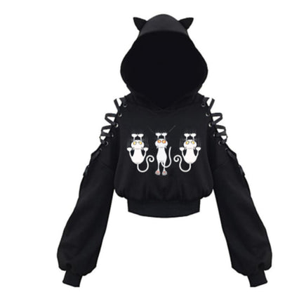 Women's Cat Ear Hooded Off-Shoulder Sweater