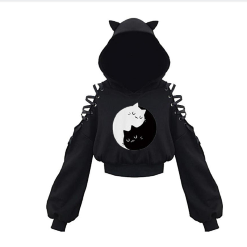 Women's Cat Ear Hooded Off-Shoulder Sweater
