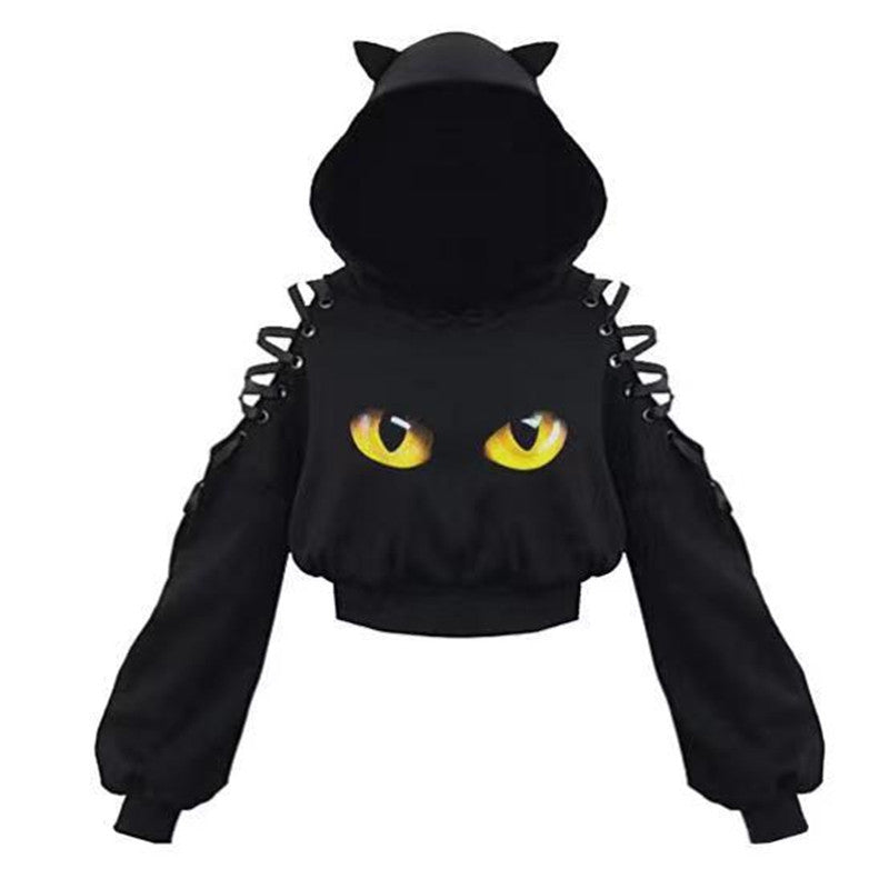 Women's Cat Ear Hooded Off-Shoulder Sweater