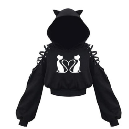 Women's Cat Ear Hooded Off-Shoulder Sweater