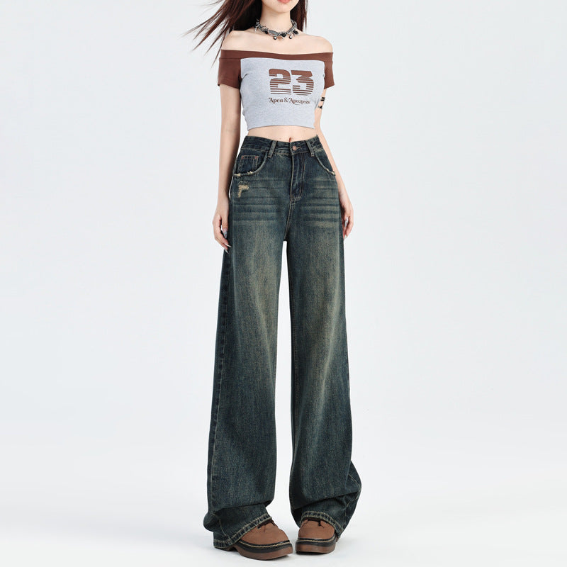 Women's Cement Grey Wide Leg Jeans