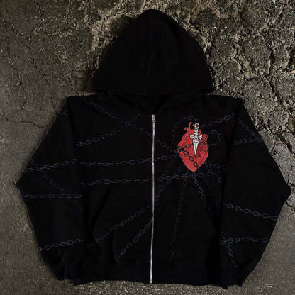 Women's Chain Print Hooded Cardigan