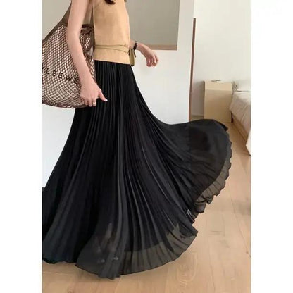 Women's Chiffon Pleated Maxi Skirt High Waisted Elegant A-Line