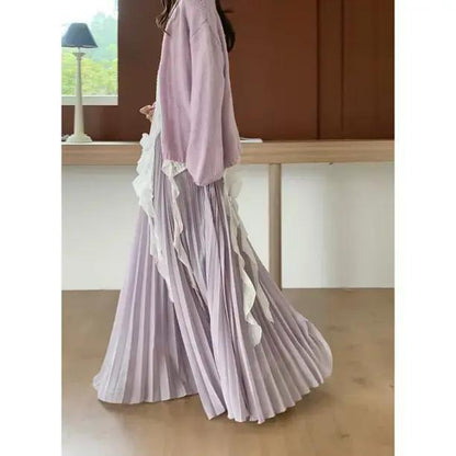 Women's Chiffon Pleated Maxi Skirt High Waisted Elegant A-Line
