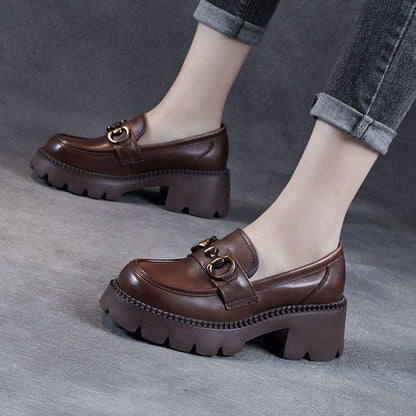 Women's Chunky Heel Buckle Loafers