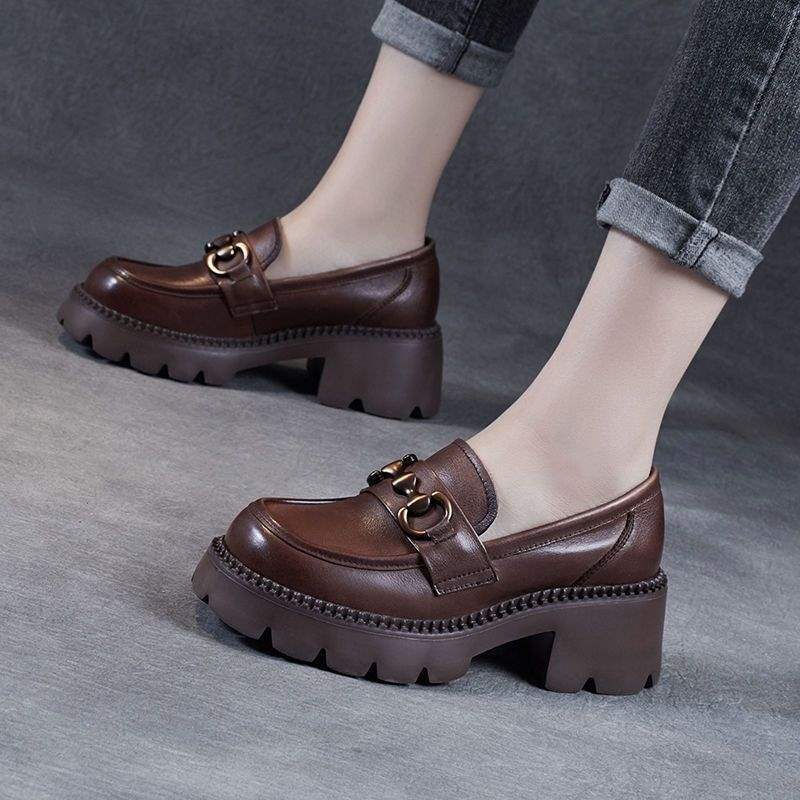 Women's Chunky Heel Buckle Loafers