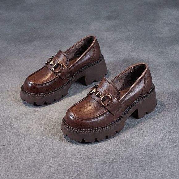 Women's Chunky Heel Buckle Loafers