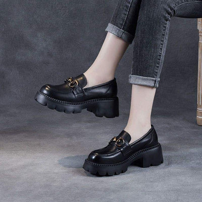 Women's Chunky Heel Buckle Loafers
