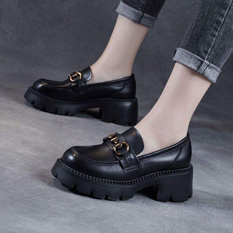 Women's Chunky Heel Buckle Loafers
