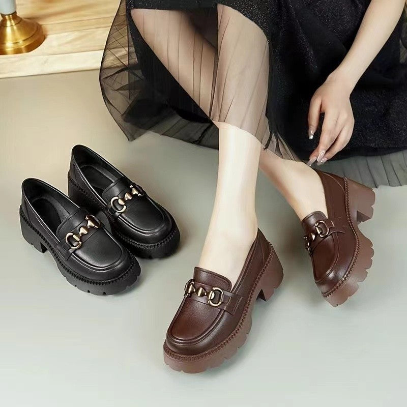 Women's Chunky Heel Loafers Casual Slip-On Shoes