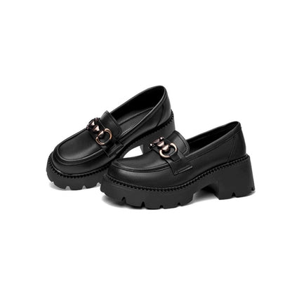 Women's Chunky Heel Loafers Casual Slip-On Shoes
