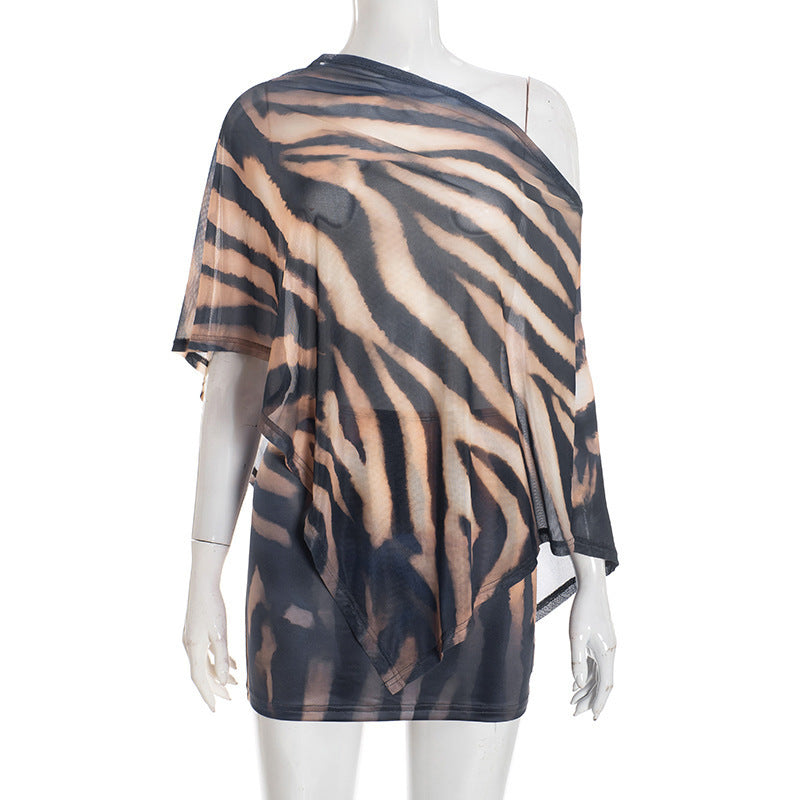 Women's Claw Print Mesh Shawl Top and Skirt Two-Piece Set