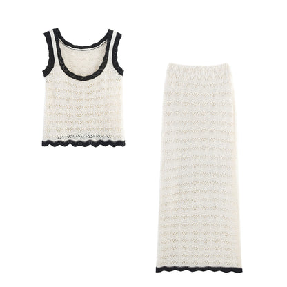 Women's Color Block Knit Vest and Skirt