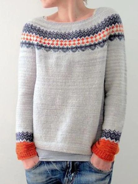 Women's Color Block Loose Pullover Knitted Sweater