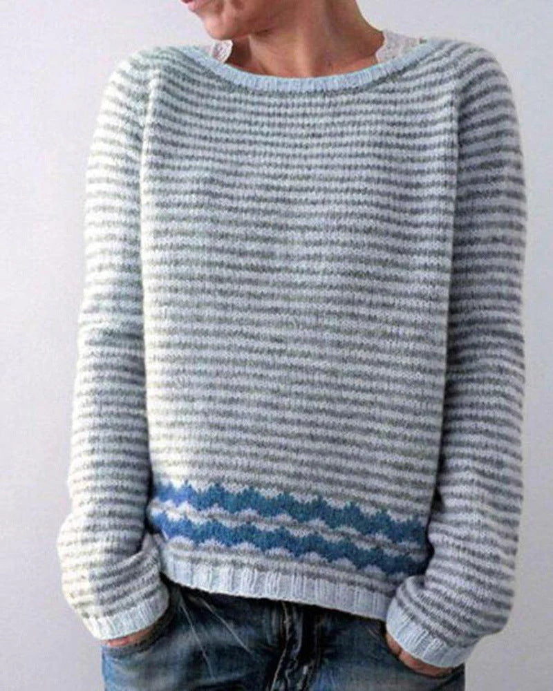 Women's Color Block Loose Pullover Knitted Sweater