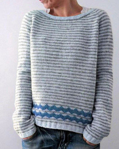 Women's Color Block Loose Pullover Knitted Sweater