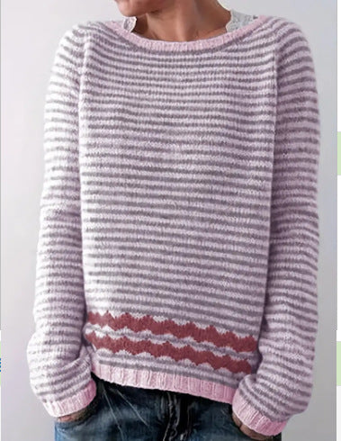 Women's Color Block Loose Pullover Knitted Sweater
