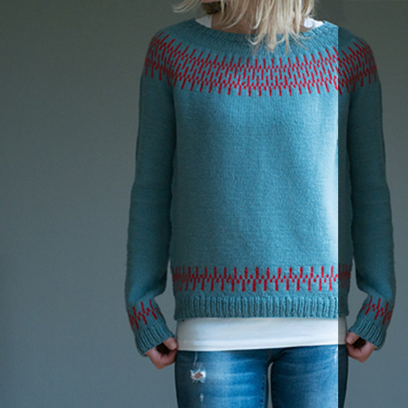 Women's Color Block Loose Pullover Knitted Sweater