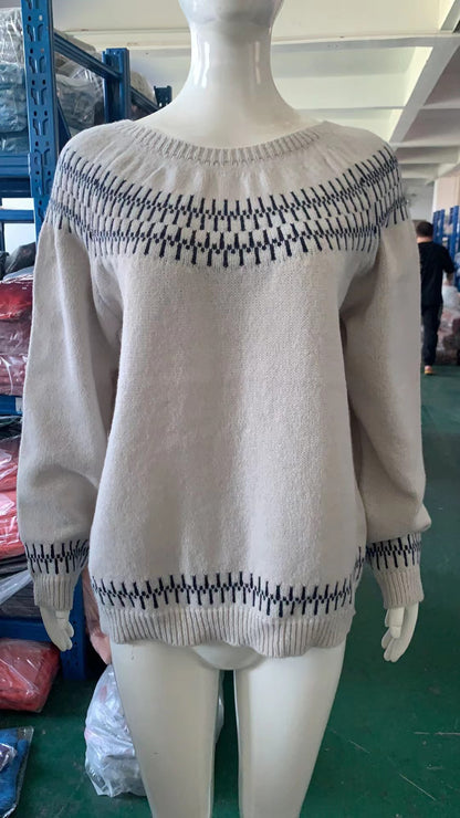Women's Color Block Loose Pullover Knitted Sweater
