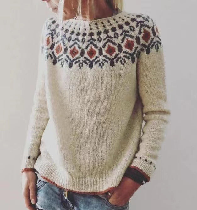Women's Color Block Loose Pullover Knitted Sweater