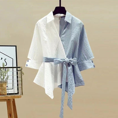 Women's Color-Block Shirt and Jeans Two-Piece Set