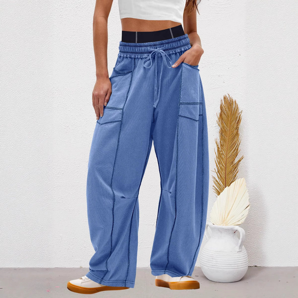 Women's Comfortable High-Waist Wide-Leg Casual Cargo Pants