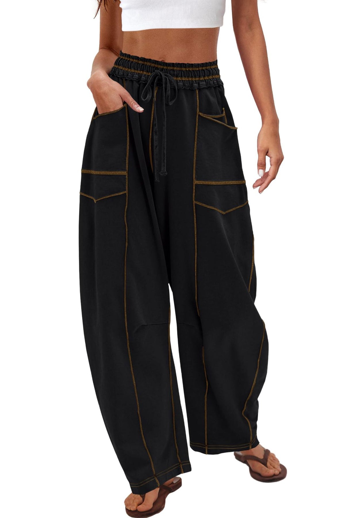 Women's Comfortable High-Waist Wide-Leg Casual Cargo Pants
