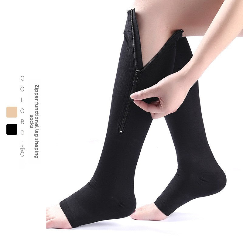 Women's Compression Socks with Zipper Mid-Calf Shapewear Socks