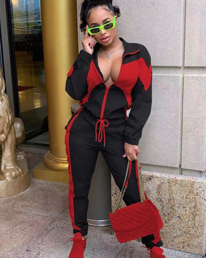 Women's Contrast Color Cardigan Pant Set