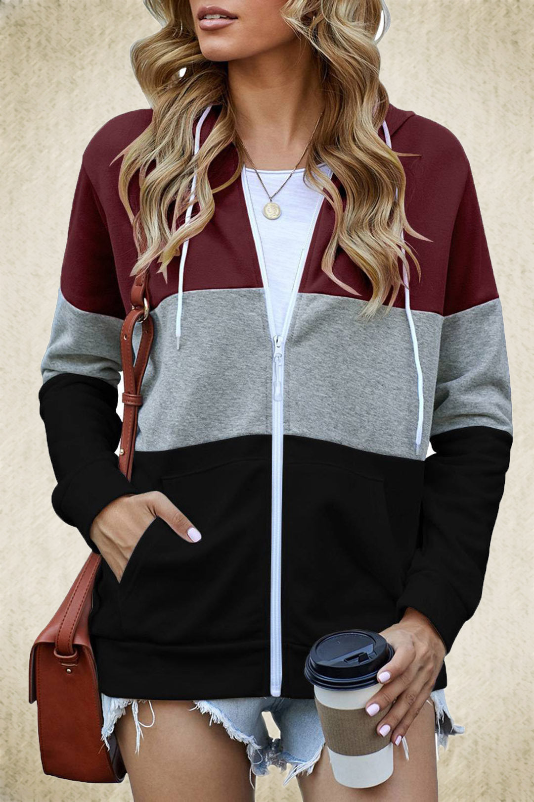 Women's Contrast Color Hooded Sweatshirt