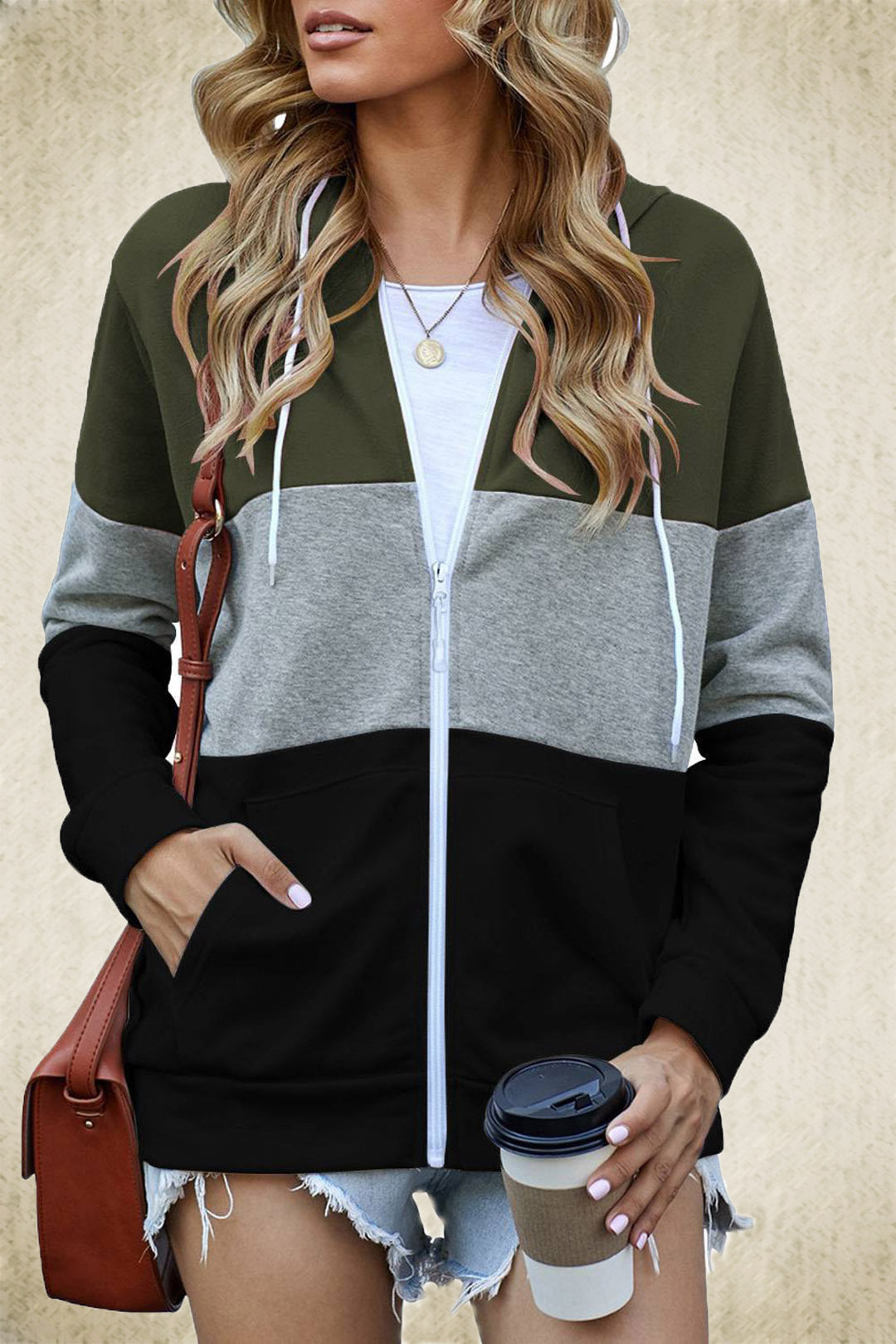 Women's Contrast Color Hooded Sweatshirt
