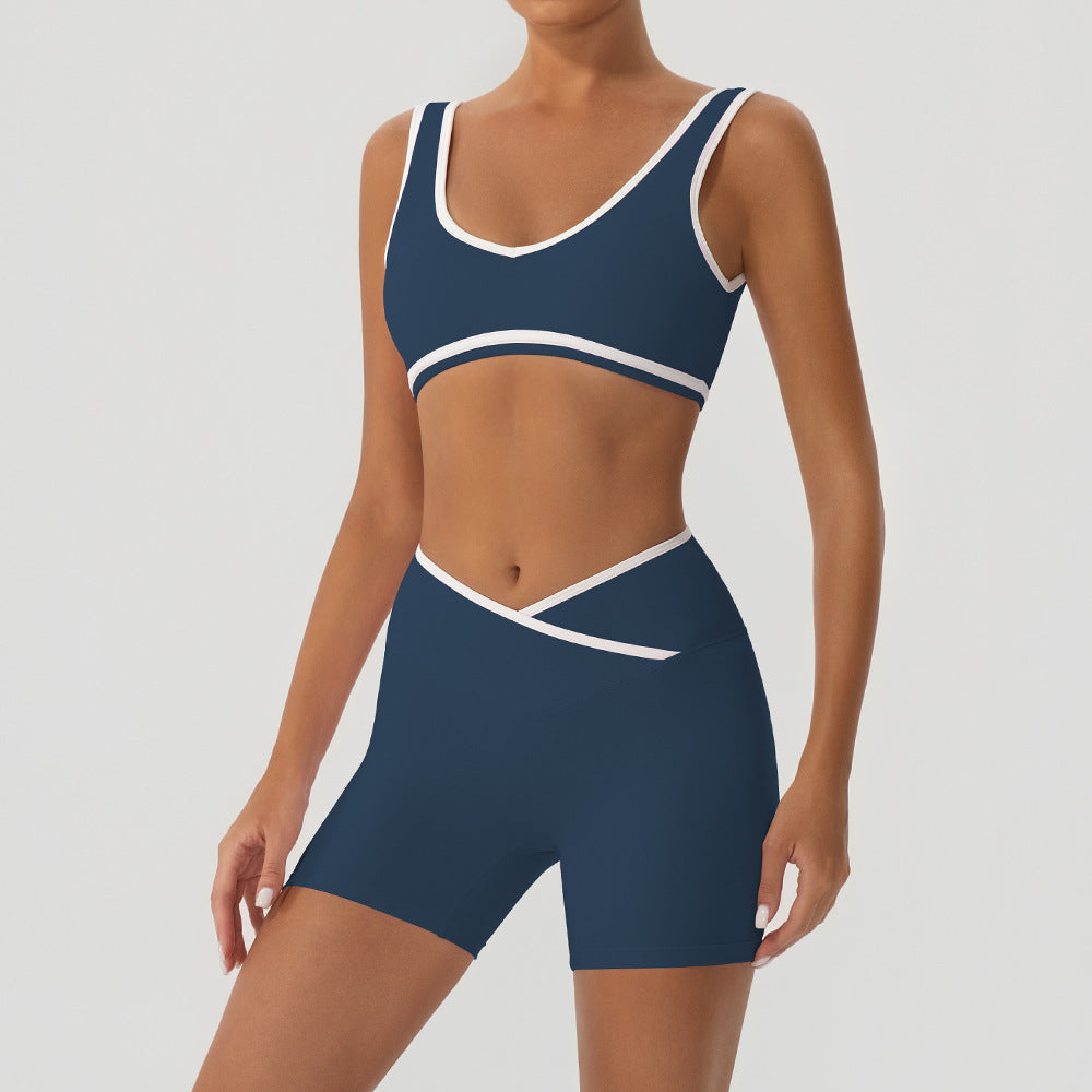 Women's Contrast Color Yoga Set with Jacket
