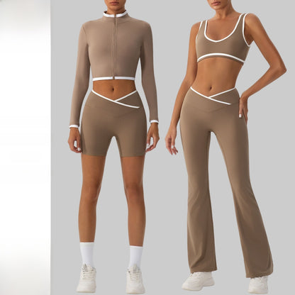 Women's Contrast Color Yoga Set with Jacket
